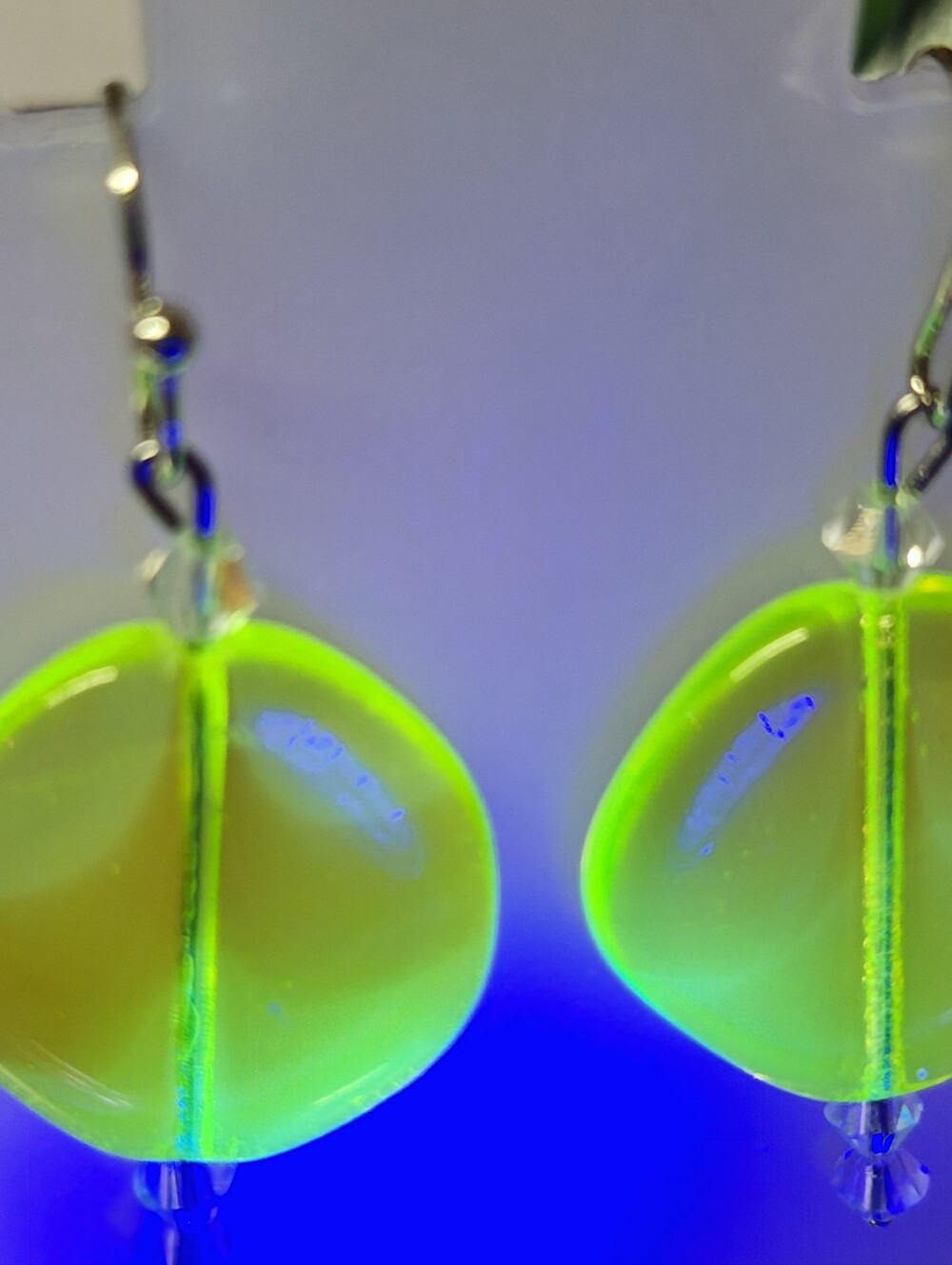 Uranium Glass Earrings - Vintage - UV Glow